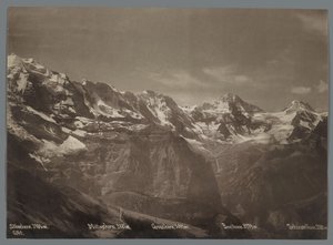 Vista del Silberhorn, el Mittaghorn, el Grosshorn, el Breithorn y el Tschingelhorn en los Alpes berneses Panorama de la cadena Jungfrau (título de la serie)