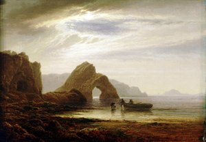 Luz de luna en Giltar Point, cerca de Tenby (Inglaterra), desde el sur. Óleo sobre lienzo, hacia 1872-1874, de Arthur Gilbert (1819-1885). de Arthur Gilbert