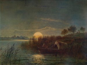 Escena del río a la luz de la luna, con barco, 1879, 1935