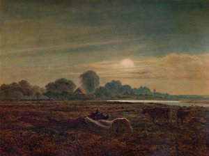 Escena del río a la luz de la luna, con ganado de Arthur Gilbert