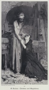 Cristo y la Magdalena (grabado) de Arthur Hacker