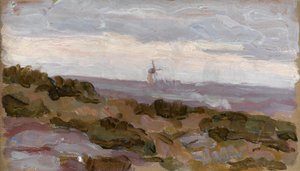 Estudio de paisaje con molino en el horizonte, c.1900 de Arthur Haythorne Studd