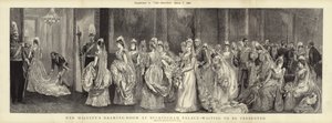 Sala de dibujo de Su Majestad en el Palacio de Buckingham, esperando ser presentados