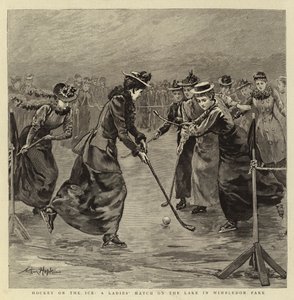 Hockey sobre hielo, un partido de damas en el lago en Wimbledon Park