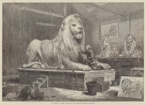 Sir Edwin Landseer modelando los leones para Trafalgar Square