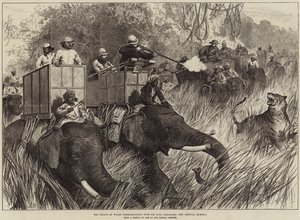 El Príncipe de Gales cazando tigres con Sir Jung Bahadoor, el momento crítico de Arthur Hopkins