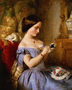 Tomando té en el salón de Arthur Hughes