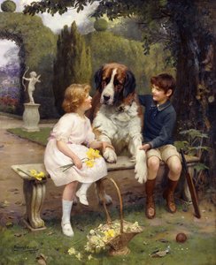 Niños con un San Bernardo de Arthur John Elsley