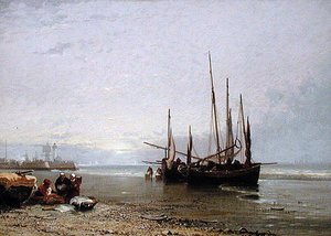 Lugres en la playa de Treport de Arthur Joseph Meadows