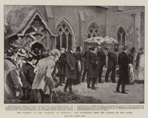El funeral de Lady Salisbury en Hatfield, la procesión desde la iglesia hasta la tumba (litografía) de Arthur Kemp Tebby