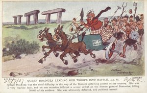 La reina Boadicea al frente de sus tropas, 61 d.C. (litografía en color) de Arthur Moreland