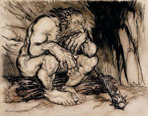 Un gigante muy terrible, ilustración de Cuentos de Hadas Ingleses, publicado en 1918 de Arthur Rackham