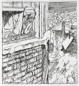 Un hombre mirando por la ventana de Arthur Rackham
