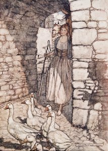 ¡Ay! Querido Falada, allí cuelgas, de Los cuentos de hadas de los hermanos Grimm, pub. 1909 de Arthur Rackham