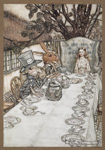 Alicia en la fiesta del té del Sombrerero Loco con la Liebre de Marzo, el Lirón y el Sombrerero Loco de Arthur Rackham