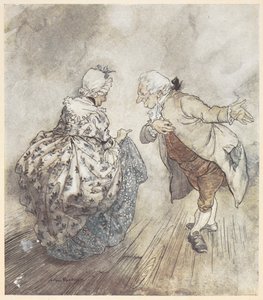 Una pareja de ancianos vestidos de etiqueta a punto de bailar de Arthur Rackham