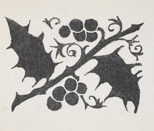 Impresión en blanco y negro de hojas y bayas de acebo de Arthur Rackham