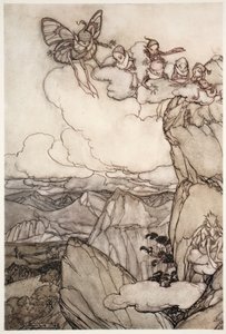 Hadas en las montañas., de Rip Van Winkle por Washington Irving, pub. 1910