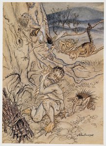 Por cada nimiedad me atacan, ilustración de La Tempestad de William Shakespeare, pub. 1926 de Arthur Rackham