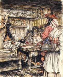 Ve y mira en una de las cafeterías en King Street en Westminster, ilustración de El Pescador Completo de Isaac Walton, 1931 de Arthur Rackham
