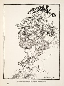 Gimiendo continuamente, subió la montaña, de Hermanito y Hermanita y Otros Cuentos de los Hermanos Grimm, pub.1917 (litografía)