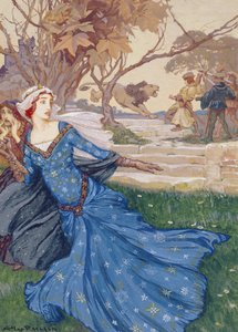 Guinevere rescatada por La Cote Male Taile, ilustración de Una colección de cuentos de hadas antiguos: Grimm, Andersen y cuentos del Rey Arturo, publicada en 1905 de Arthur Rackham