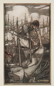 Gulliver captura la flota enemiga, de Los viajes de Gulliver por Jonathon Swift (1667 - 1745), pub. 1909 de Arthur Rackham