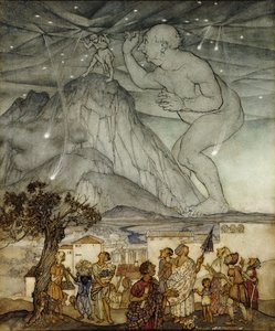 Hércules sosteniendo el cielo en lugar de Atlas, 1922 de Arthur Rackham