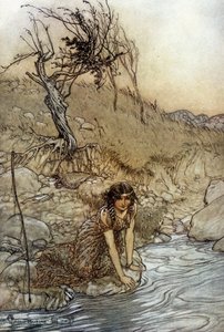 Hermia: Ilustración de Arthur Rackham para El sueño de una noche de verano de William Shakespeare