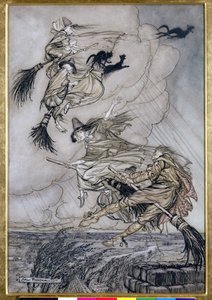 ¡Hey! ¡Arriba por la chimenea, muchacha! ¡Hey, después de ti! ilustración en The Ingoldsby Legends of Mirth and Marvels, 1907 de Arthur Rackham