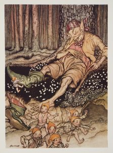 Pulgarcito se acercó al Ogro suavemente y le quitó las botas de siete leguas, de The Arthur Rackham Fairy Book, pub. 1933 de Arthur Rackham