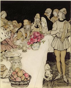 Cómo en un gran banquete que hizo el Rey Mark vino Eliot el arpista y cantó el lay que Dinadan había hecho de Arthur Rackham
