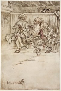 Incluso he hablado con Rip Van Winkle yo mismo, quien, cuando lo vi por última vez, era un anciano muy vulnerable., de Rip Van Winkle de Washington Irving, pub. 1910 de Arthur Rackham