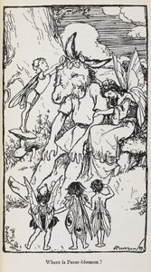 Ilustración de Sueño de una noche de verano con hadas y un hombre con cabeza de asno. de Arthur Rackham