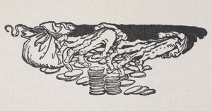 Ilustración de las manos de Scrooge contando dinero