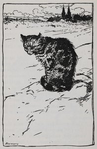 Ilustración de un gato de Los músicos de la ciudad de Bremen. de Arthur Rackham