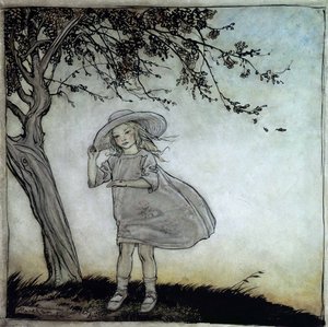 Mariquita, mariquita vuela a casa, ilustración de Mother Goose, las viejas rimas infantiles, publicada en 1913 de Arthur Rackham