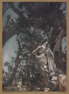 Nunca tan cansado, nunca tan afligido".
Una escena de "Sueño de una noche de verano". de Arthur Rackham