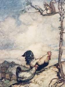 Ahora subiremos la colina y tendremos un buen festín antes de que la ardilla se lleve todas las nueces, de Los cuentos de hadas de los hermanos Grimm, pub. 1909 de Arthur Rackham