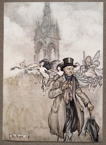 El viejo Sr. Salford era un caballero gruñón que vagaba todo el día por los Jardines, de Peter Pan en los Jardines de Kensington de J M Barrie, pub. 1906 de Arthur Rackham