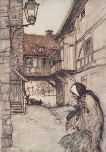 Había una vez una pobre anciana que vivía en un pueblo, de Los cuentos de hadas de los hermanos Grimm, pub. 1909 de Arthur Rackham