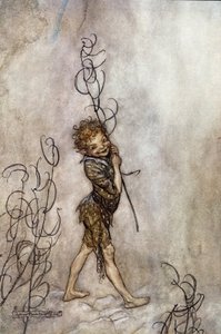 Personaje Puck de la obra. Ilustración para El sueño de una noche de verano de William Shakespeare de Arthur Rackham