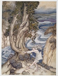 Reingresa Ariel como una ninfa de agua, ilustración de La Tempestad de William Shakespeare, pub. 1926