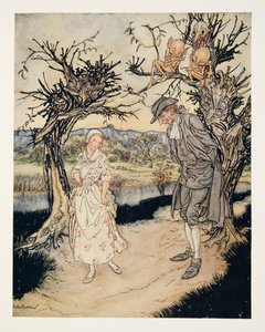 Paseando al atardecer, de La leyenda de Sleepy Hollow de Washington Irving (1783 - 1859), pub. 1928 de Arthur Rackham