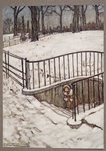 Corrió al pozo de St. Govers y se escondió, de Peter Pan en los jardines de Kensington de J. M. Barrie (1860 - 1937), pub. 1906