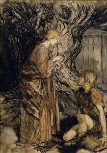 Siegmund y Sieglinde, ilustración de El oro del Rin y La valquiria de Richard Wagner, Heinemann, 1910