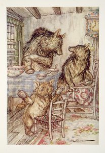 ¡Alguien ha estado sentado en mi silla y ha roto el fondo! dijo el Pequeño, Pequeño, Pequeño Oso, de The Arthur Rackham Fairy Book, pub. 1933 de Arthur Rackham