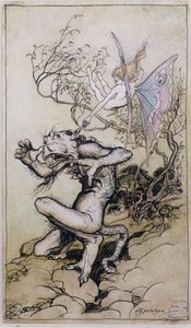 Duende y Monstruo, una ilustración de Cuentos de Shakespeare por Charles y Mary Lamb de Arthur Rackham