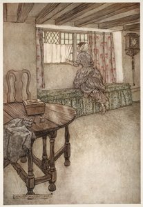 Nombres extraños estaban sobre las puertas, caras extrañas en las ventanas, todo era extraño., de Rip Van Winkle de Washington Irving, pub. 1910