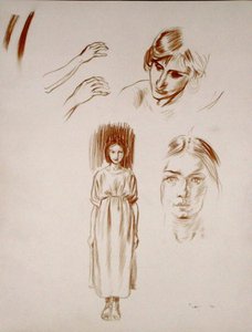 Estudios de una mujer, de caras y de manos de Arthur Rackham
